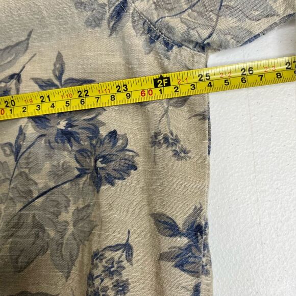 Vintage Capacity Linen Floral Denim Tan Long Sleeve Button Front Shirt Women XL - Picture 9 of 11